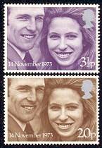 Princess Anne and Mark Phillips Mint Set of 2 Stamps Great Britain, 1973
